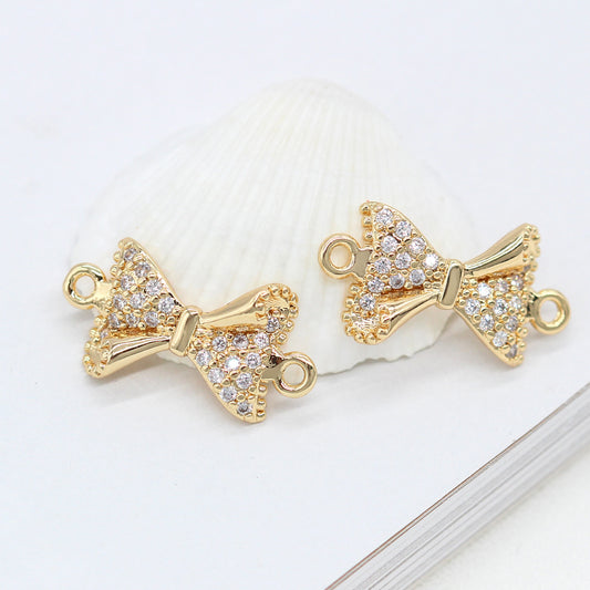 5 connecteurs de charme de nœud papillon à double boucle ornés de strass 14K GF