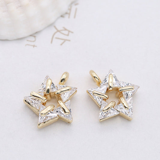 Pendentif à breloque 2 étoiles orné de strass 14K GF