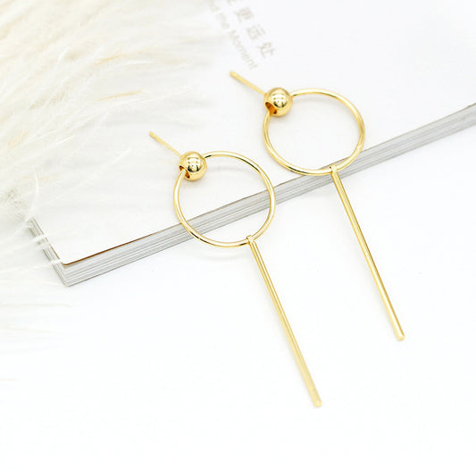 4 boucles d'oreilles à tige à breloques en forme de barre fine, 14 carats GF