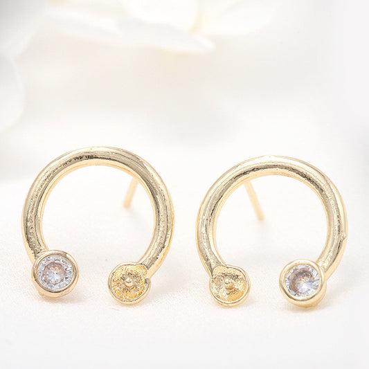 4 Halbkreis-Ohrstecker mit Strasssteinen, 14K GF-Ohrring, halbgebohrte Perlen, Rohling