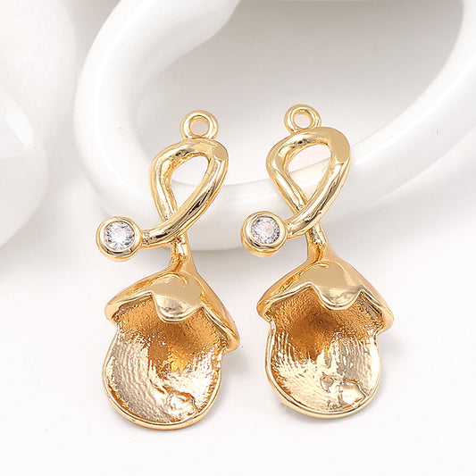 2 pendentif à breloque florale strass embelli 14K GF goutte d'eau perle vierge