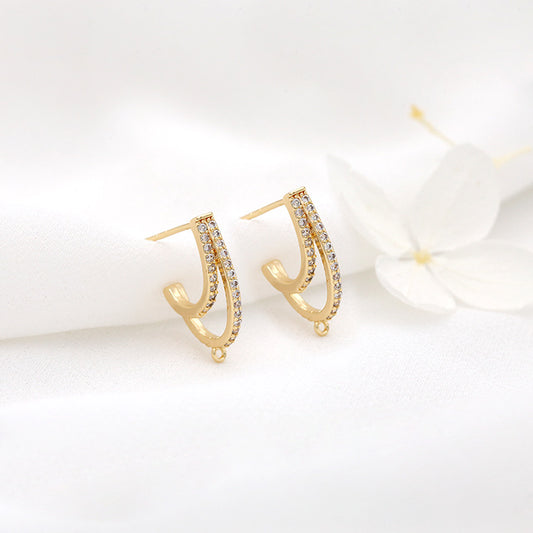 4 boucles d'oreilles à tige en cercle ouvert à deux rangées avec boucle d'oreille en résine ornée de fil d'oreille 14K GF