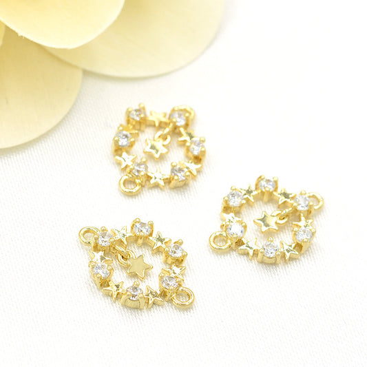 20 connecteurs de charme ronds en forme d'étoile ronde à double boucle ornés de strass 14K GF