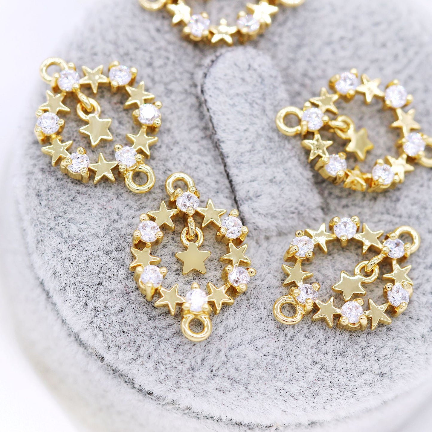 5 Double boucle ronde étoile cercle charme connecteur strass embelli 14K GF