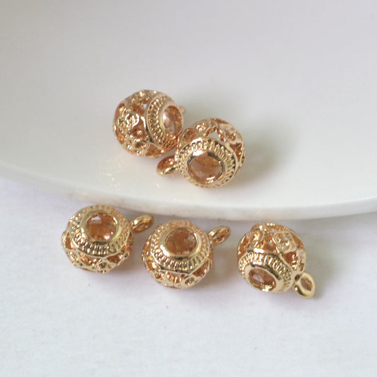 20 perles de tambour creuses avec pendentif de charme en boucle 14K GF