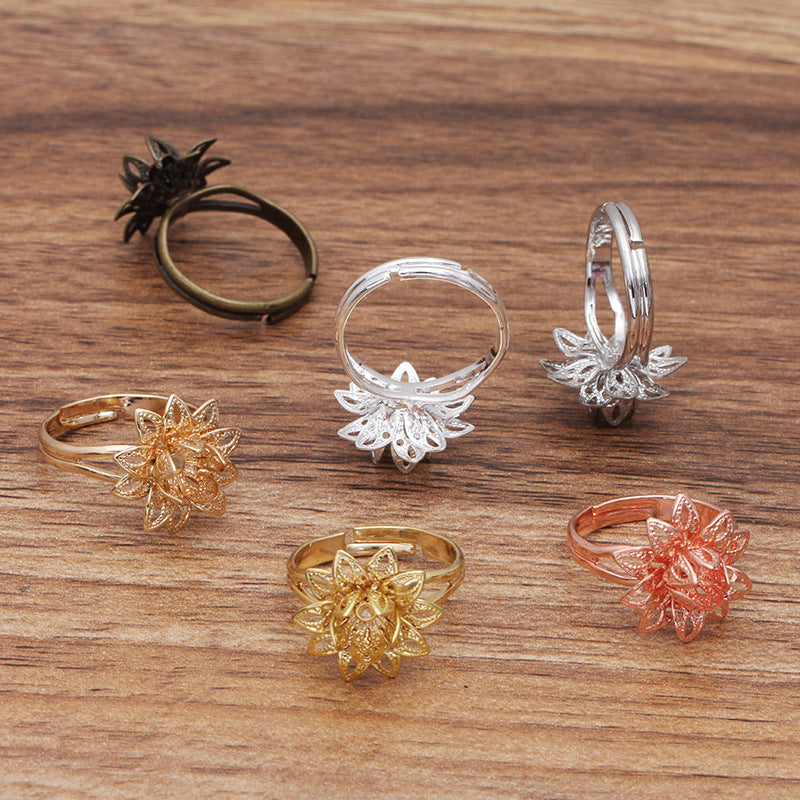 Bague circulaire ouvrante à breloque florale en filigrane, 200, 18KGP, 6mm, ronde, non poreuse, Base vierge, sertissage de pierres précieuses