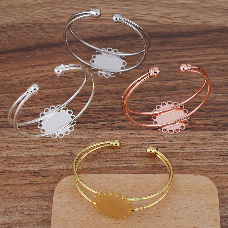 50 bracelet plat à bord festonné à deux rangées, cercle ouvert, 18KGP, cabochon rond de 20mm, Base vierge, réglage de la pièce en pierre précieuse