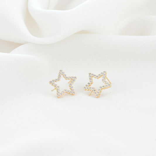 4-Sterne-Kreis-Ohrstecker, mit Strass verziert, 14-Karat-GF-Ohrring, halbgebohrte Perle, Rohling