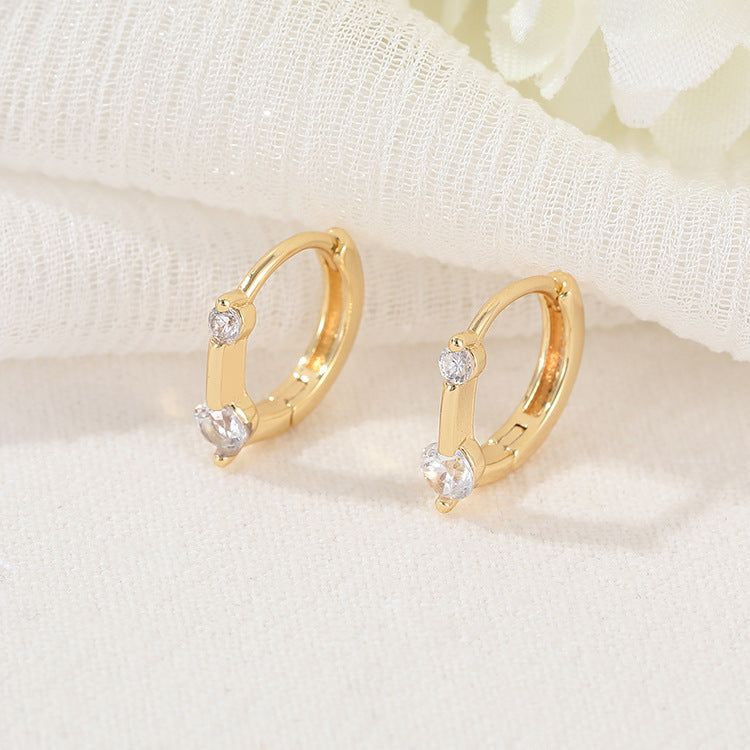 4 Round Rectangle Hoop Earrings Rhinestone Embellished 14K GF Earing