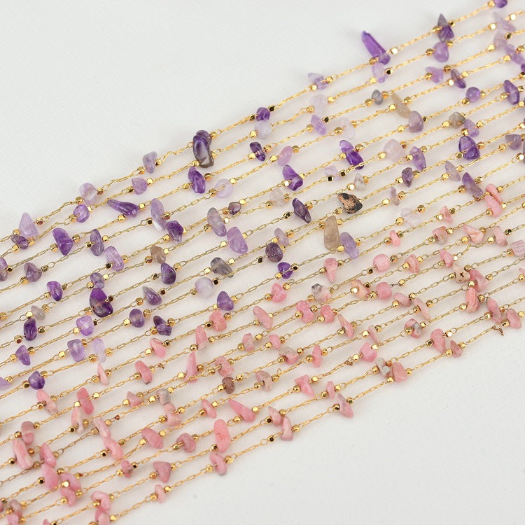 Chaîne de câbles en perles d'améthyste brute de 2 mètres, quartz GF 14K embelli