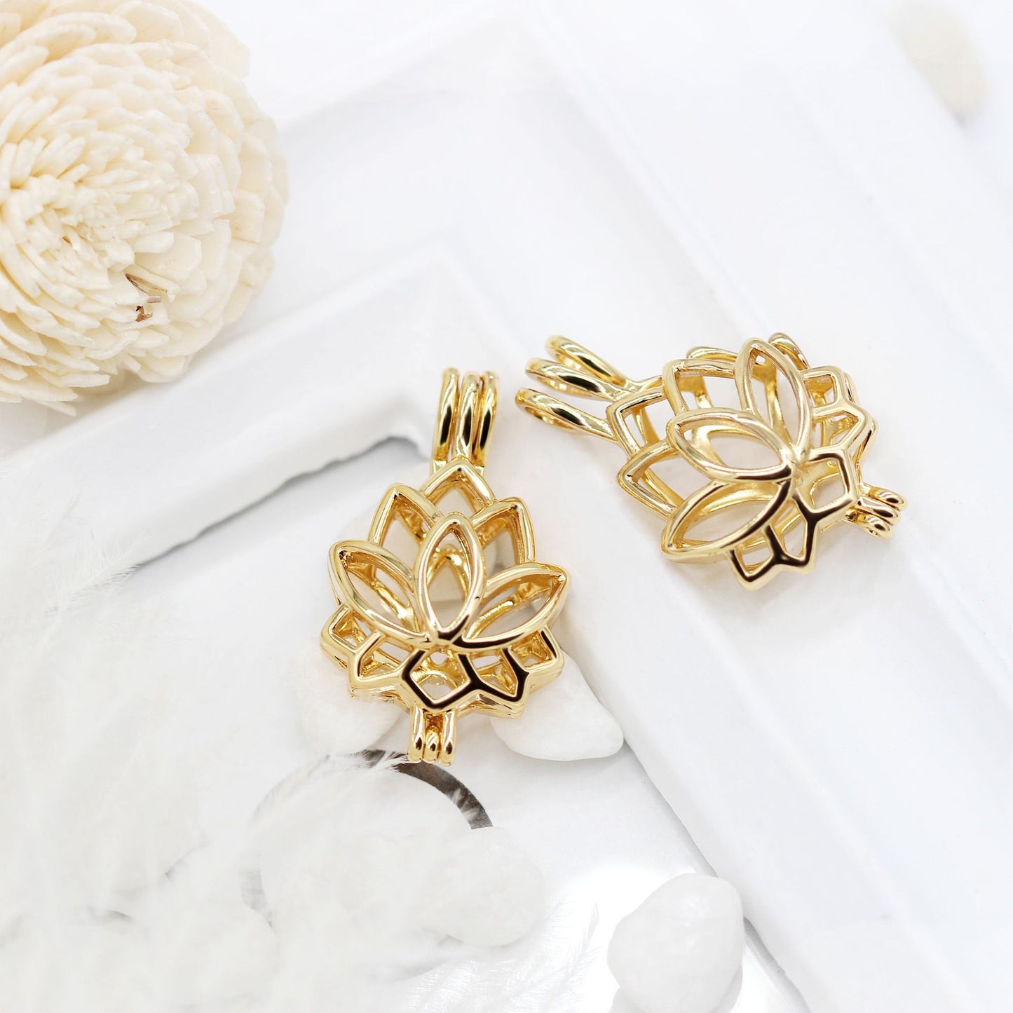 5 boîte de prière creuse souhaitant médaillon de parfum pendentif à breloque de souhait Floral Lotus 14K GF