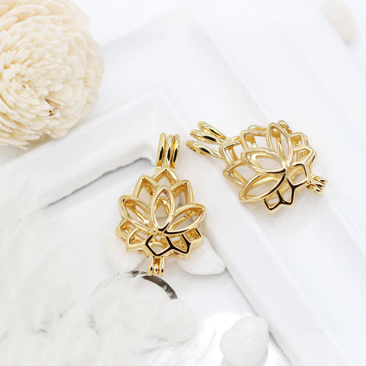5 boîte de prière creuse souhaitant médaillon de parfum pendentif à breloque de souhait Floral Lotus 14K GF