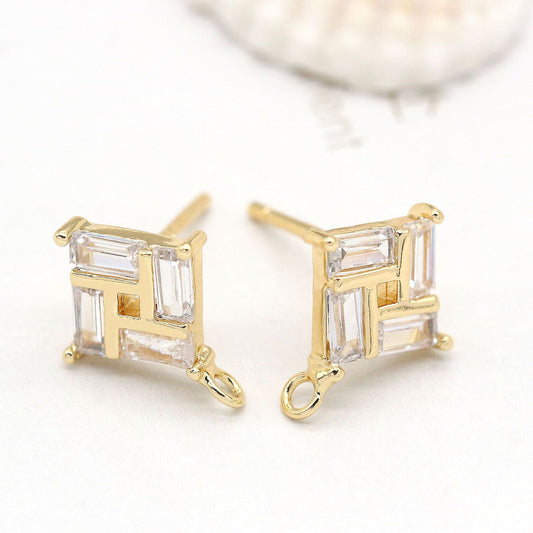 Boucles d'oreilles à tige en diamant avec 4 boucles d'oreilles ornées de strass GF 14 carats