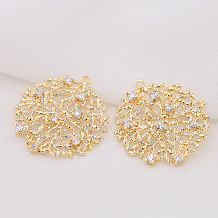 5 branches creuses de feuilles, pendentif à breloque rond en forme d'étoile et de cœur, orné de strass, 14K GF