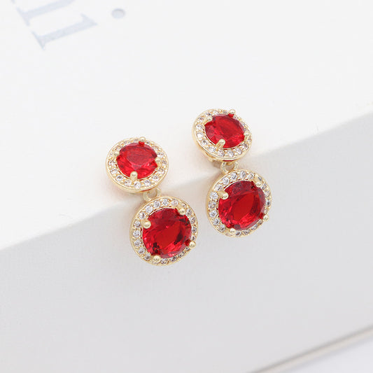 2 doppelte runde Stein-Charm-Anhänger mit Strass verziert 14K GF