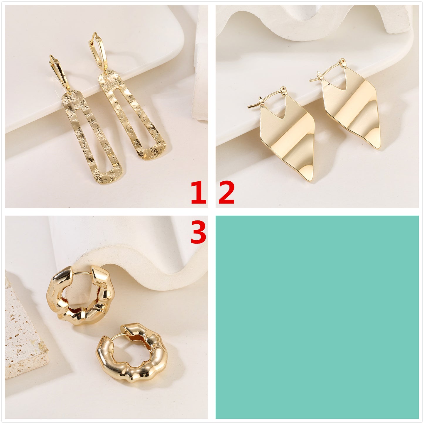 4 Chunky Hammered Piece Round Circle Hoop Earring 14K GF Earing