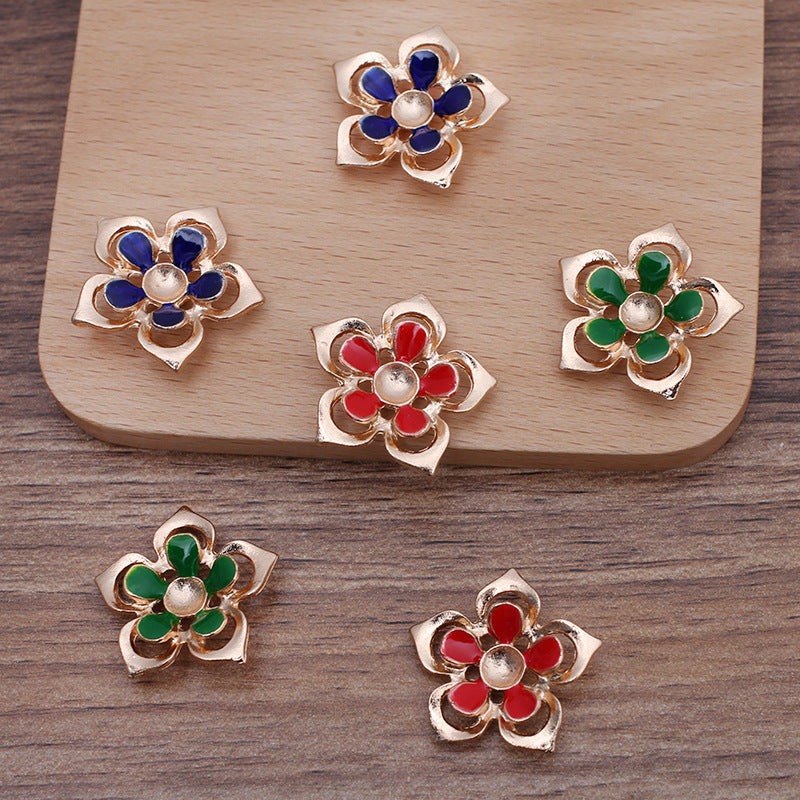 50 Enamel Epoxy Floral Charm Hair String Buckle 18KGP 10mm Round Bead Blank Gemstone Beads Setting
