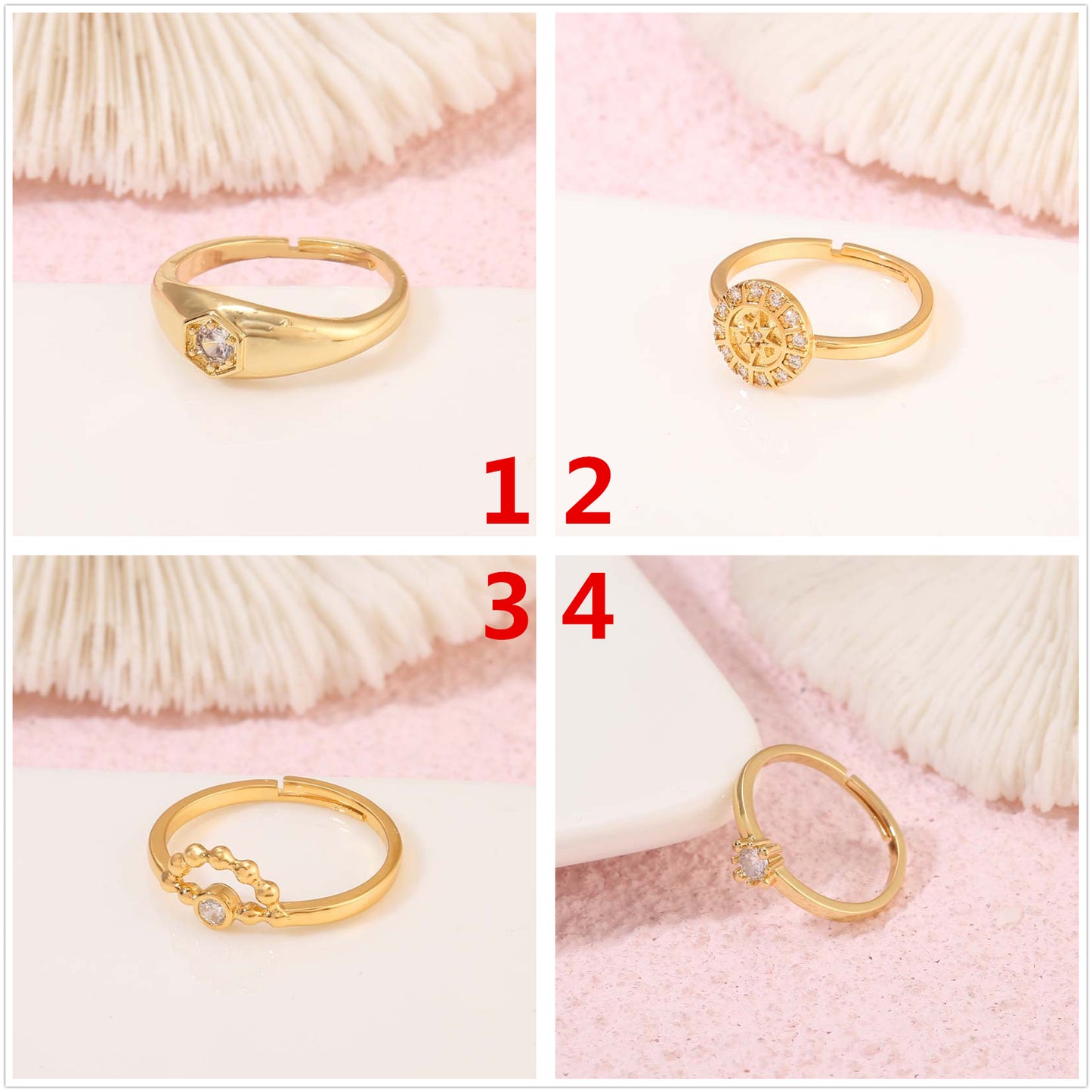 2 Kompass-Statement-Ringe mit offenem Kreis, 14 Karat GF, mit Strasssteinen verziert