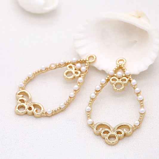 2 connecteurs de charme circulaire en forme de goutte d'eau à double boucle ornés de perles 14K GF
