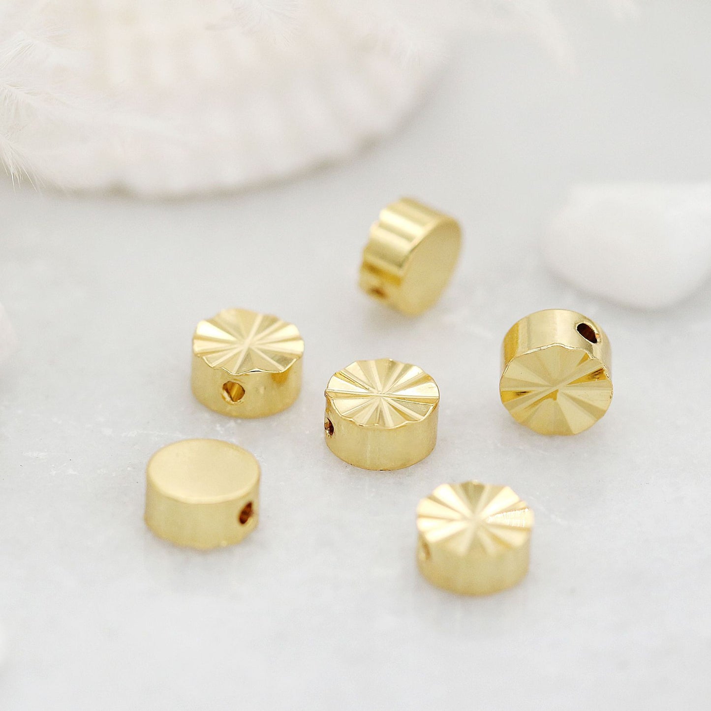 10 winzige facettierte flache Roundelle-Perlenstück 14K GF Kupfer Charm Beadwork Spacer 6mm