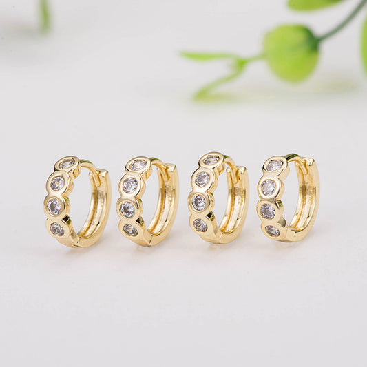 Boucle d'oreille 4 cercles ronds ornée de strass 14K GF