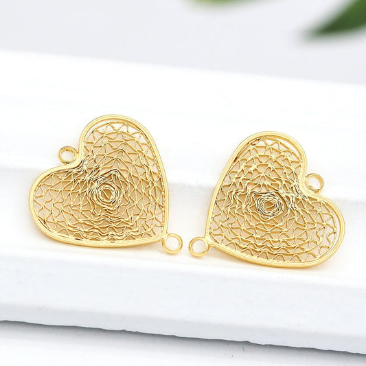 10 Doppelschleifen-Hohlherz-Charm-Verbinder 14K GF