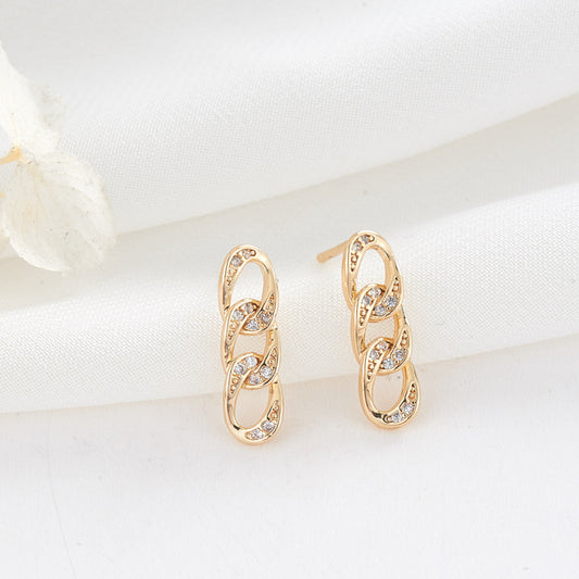 4 boucles d'oreilles à tige en chaîne torsadée incurvée, ornées de strass 14K GF