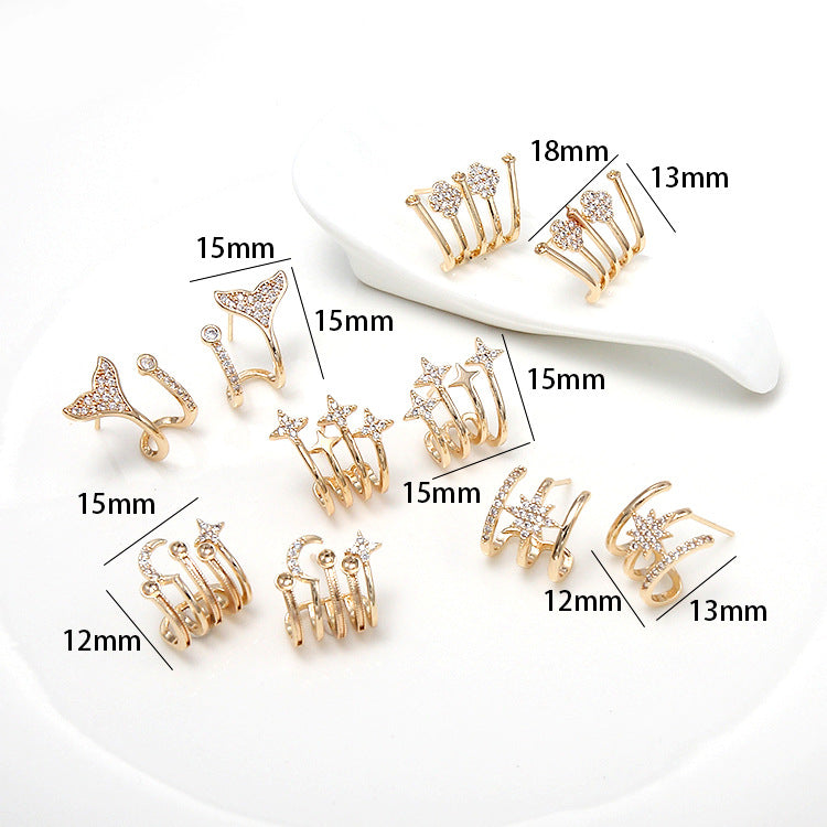 4 florale Meerjungfrauen-Walschwanz-Stern-Ohrstecker, mit Strass verziert, 14K GF-Ohrring, halbgebohrte Perle, Rohling
