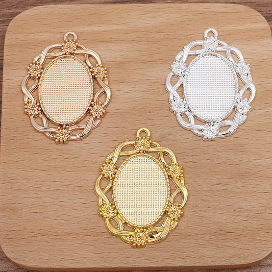 30 Oval Charm Pendant 18KGP 18x25mm Cabochon Blank Base Gemstone Piece Setting