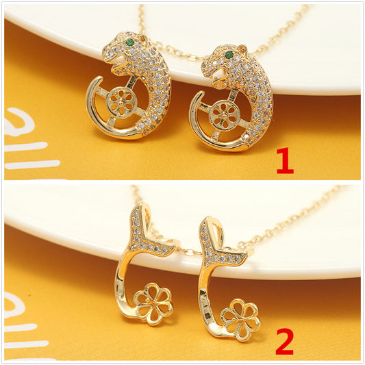 2 pendentif à breloque queue de baleine léopard orné de strass 14K GF perle à moitié percée vierge