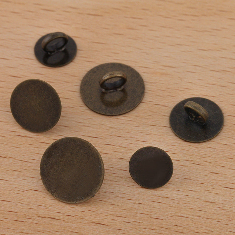 50 Plat Pad Plain Hairstring Boucle Antique Bronze 8mm 10mm 12mm Rond Cabochon Base Vierge Pierre Précieuse Pièce Réglage