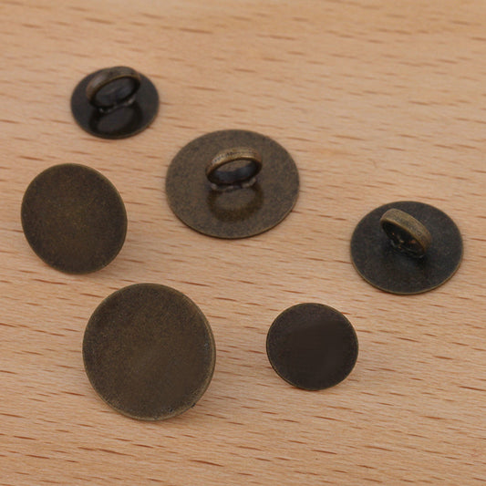 50 Flat Pad Plain Hairstring Buckle Antique Bronze 8mm 10mm 12mm Round Cabochon Blank Base Gemstone Piece Setting