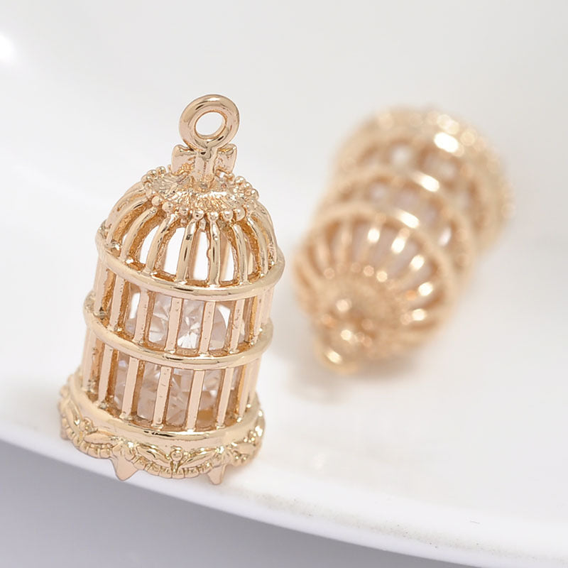 20 pendentif à breloque cage à oiseaux orné de strass 14K GF