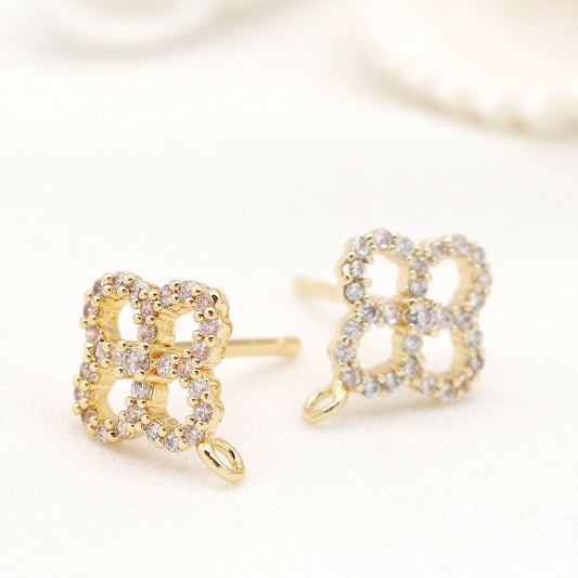 4 boucles d'oreilles à tige en forme de cercle floral avec boucle d'oreille ornée de strass GF 14 carats