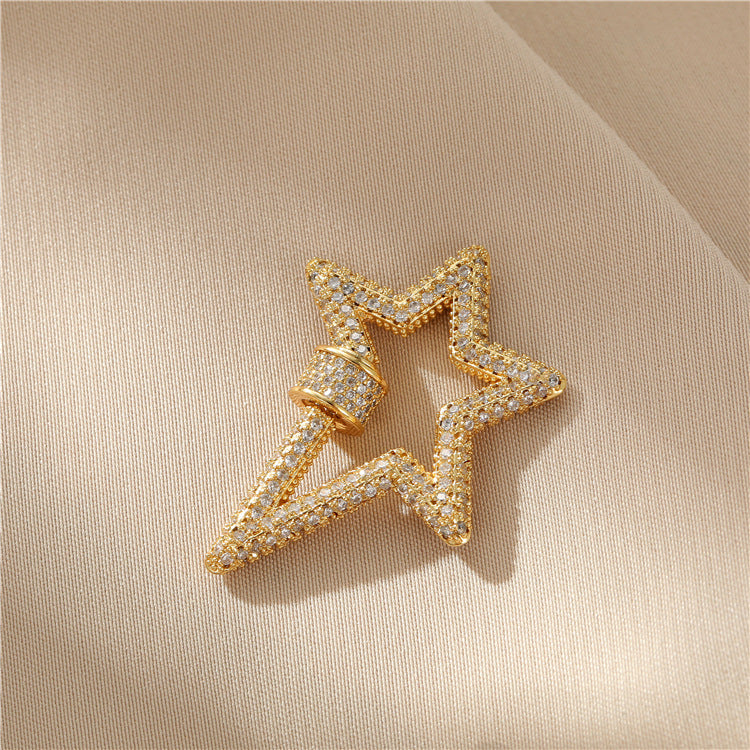 2 étoiles Cercle Porte-clés Fermoir à vis Strass Embelli 14K GF