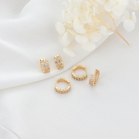 4 hohle runde Creolen mit Strasssteinen, 14-Karat-GF-Ohrring