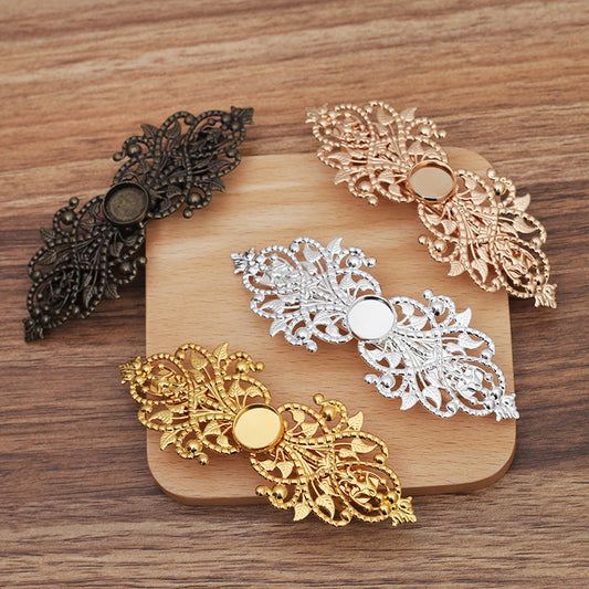 100 Filigree Floral Bezel Cup Snap Clip Hairclip 18KGP 12mm Round Cabochon Blank Base Gemstone Setting