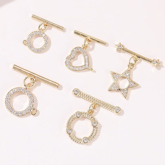 2 Herz-Stern-Rundkreis-OT-Verschluss, 14K GF-Strassverzierung, Verbinder