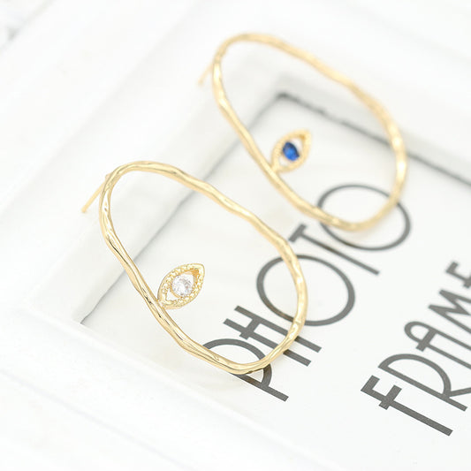 4 boucles d'oreilles ovales en forme d'oeil de cercle, boucles d'oreilles ornées de strass 14K GF