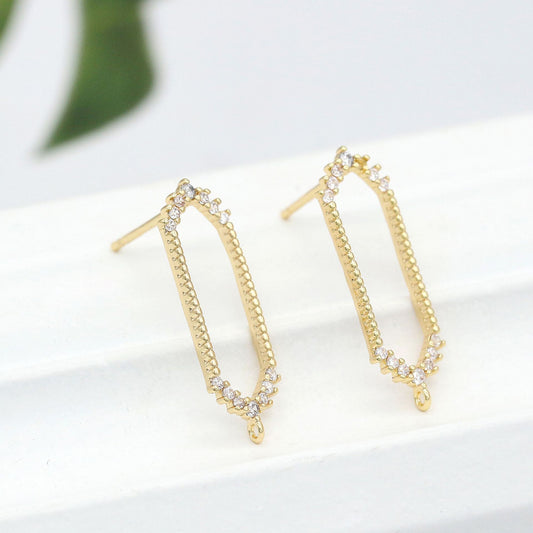 10 boucles d'oreilles longues à tige hexagonale avec boucle 14K GF ornées de strass
