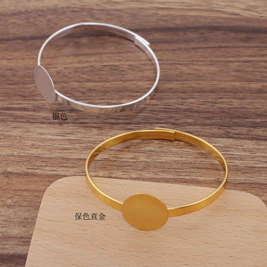 50 Flat Pad Openable Circle Bangle 18KGP 20mm Round Cabochon Blank Base Gemstone Setting