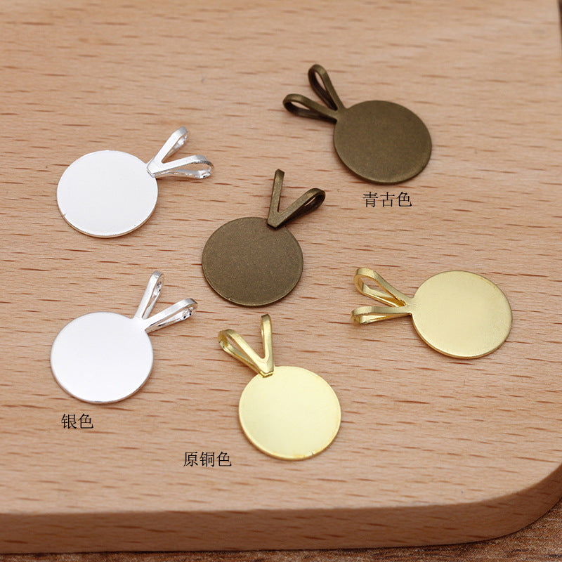 100 flache Pad-Charm-Anhänger, 18 kg, 10 mm, runder Cabochon, leere Basis, Edelsteinfassung