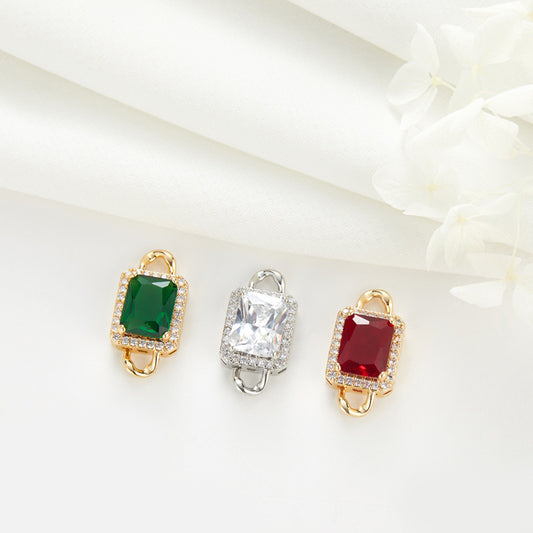 2 doppelt geschlungene rechteckige Charm-Verbindungsstücke mit Strassverzierung aus 14-karätigem GF