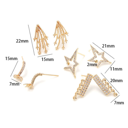 4-Sterne-Bowknot-Ohrstecker, mit Strasssteinen verziert, 14K GF, halbgebohrte Perle, Rohling
