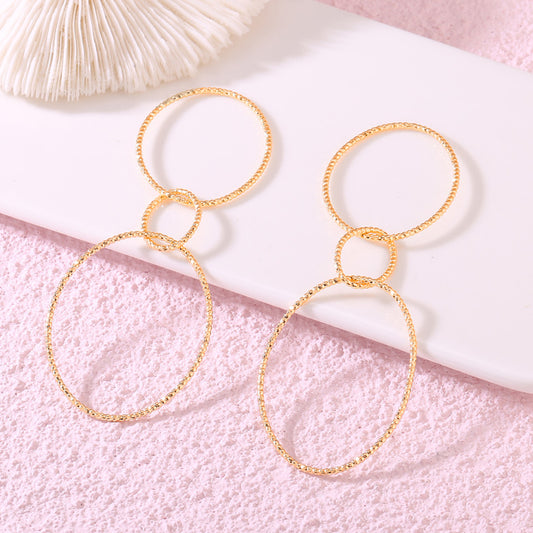 Pendentif à breloque à triple maillon à 2 cercles ovales perlés 14K GF