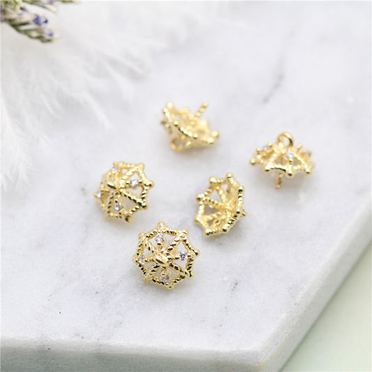 10 pendentif à breloque florale creuse strass embelli 14K GF perle à moitié percée perle vierge