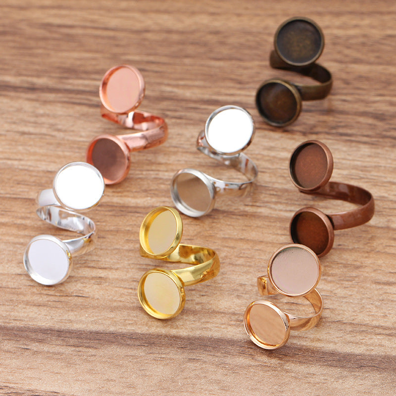 20 bague de cercle ouvert de tasse de lunette 18KGP 10mm 12mm Double cabochon rond Base vierge réglage de pierres précieuses