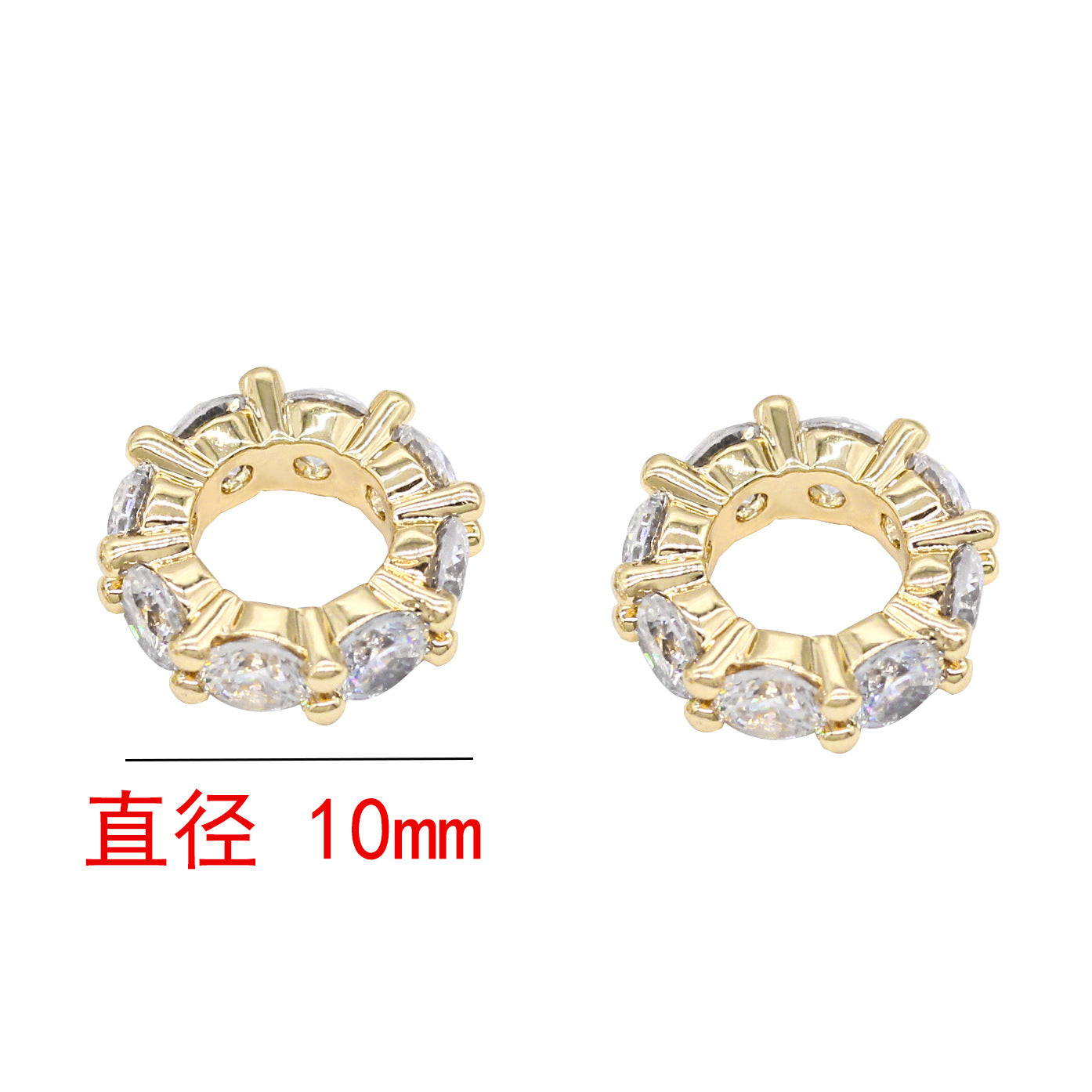 10 runde Ring-Charm-Anhänger mit Strasssteinen, 14 Karat GF
