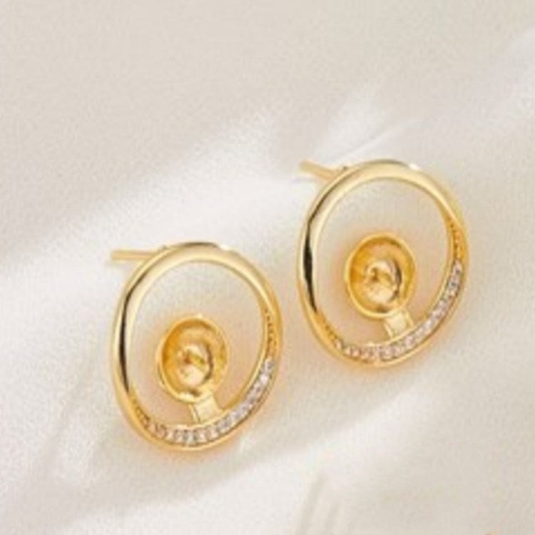 4 boucles d'oreilles rondes, carrées, papillon, ornées de strass, 14K GF, boucles d'oreilles à moitié percées, perles vierges