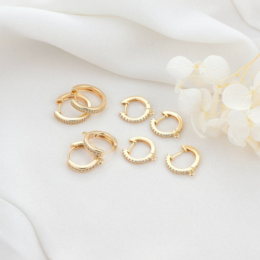 4 runde Creolen mit Schleife, Strassverzierung, 14-Karat-GF-Ohrring